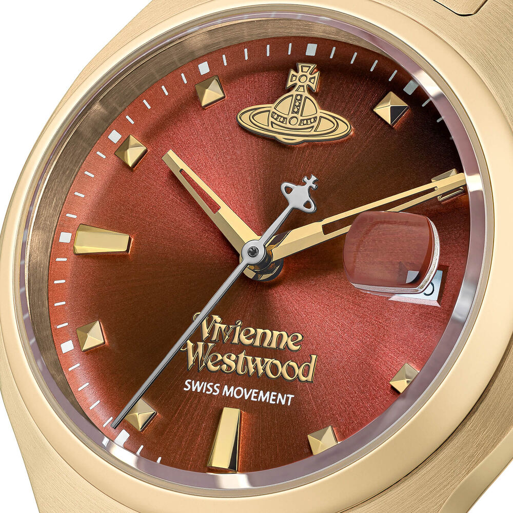 Vivienne Westwood Little Camberwell 29mm Red Dial Gold Steel Bracelet Watch image number 2