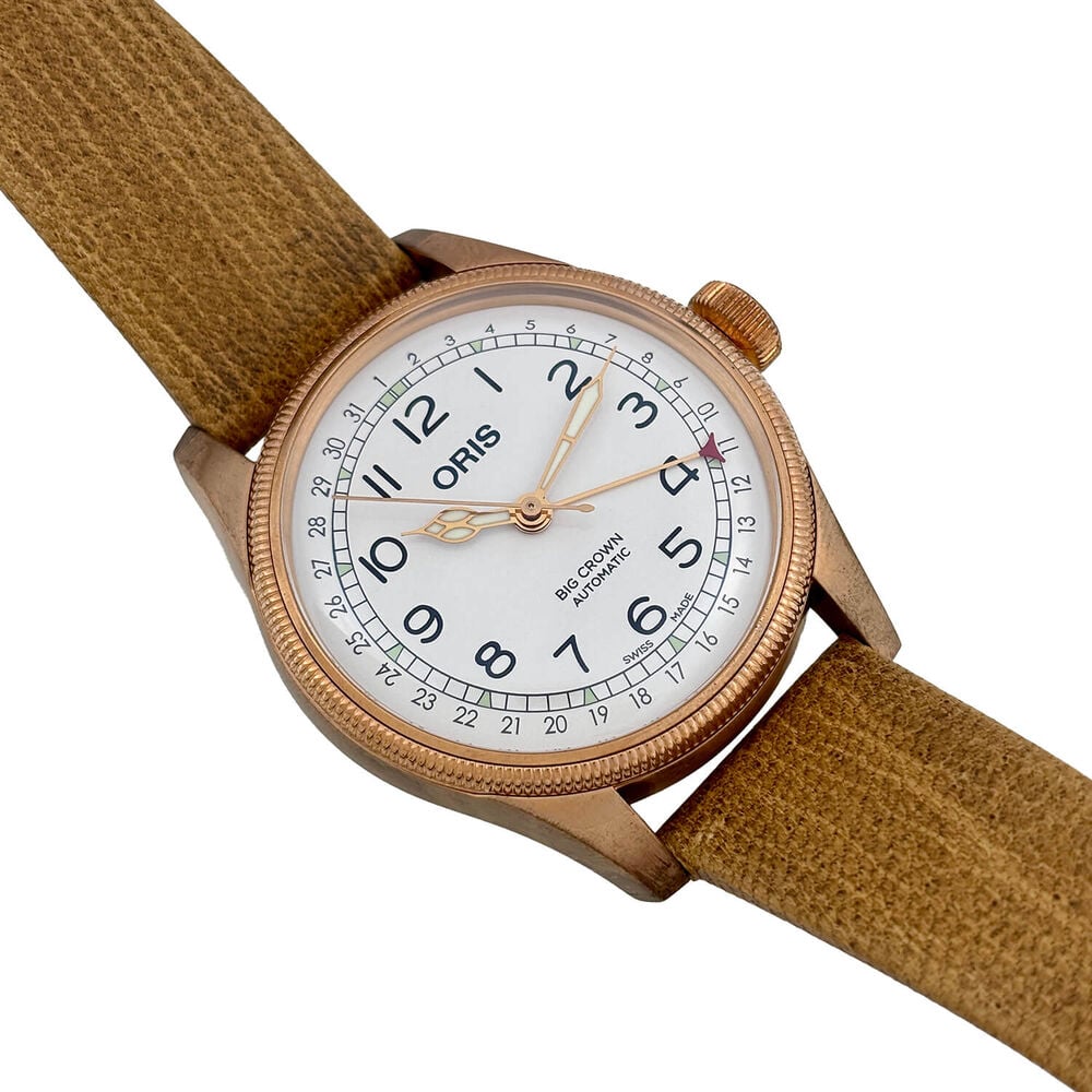 Pre-Owned Oris Big Crown Father Time Limited Edition 40mm White Dial Brown Leather Strap Watch image number 1