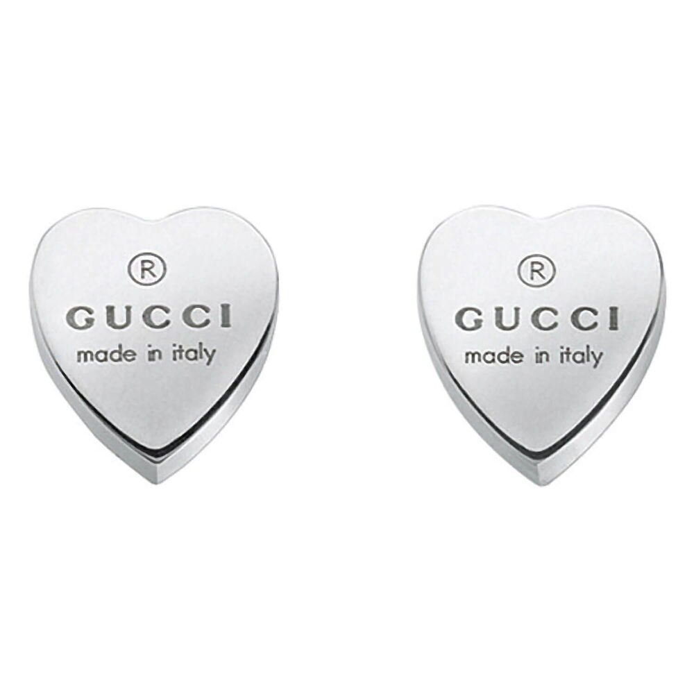 Gucci Trademark Sterling Silver Heart Stud Earrings