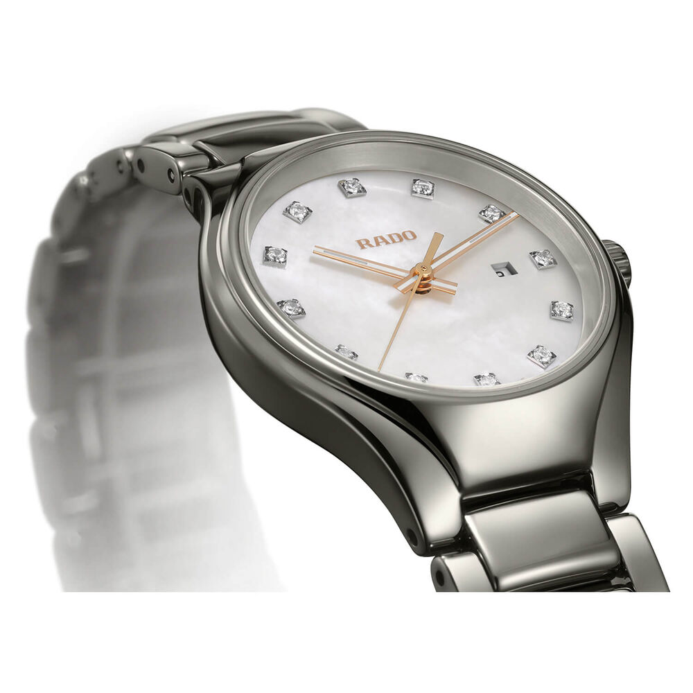 Pre-Owned Rado True 30mm White Dial Diamond Dots Ceramic Bracelet Watch