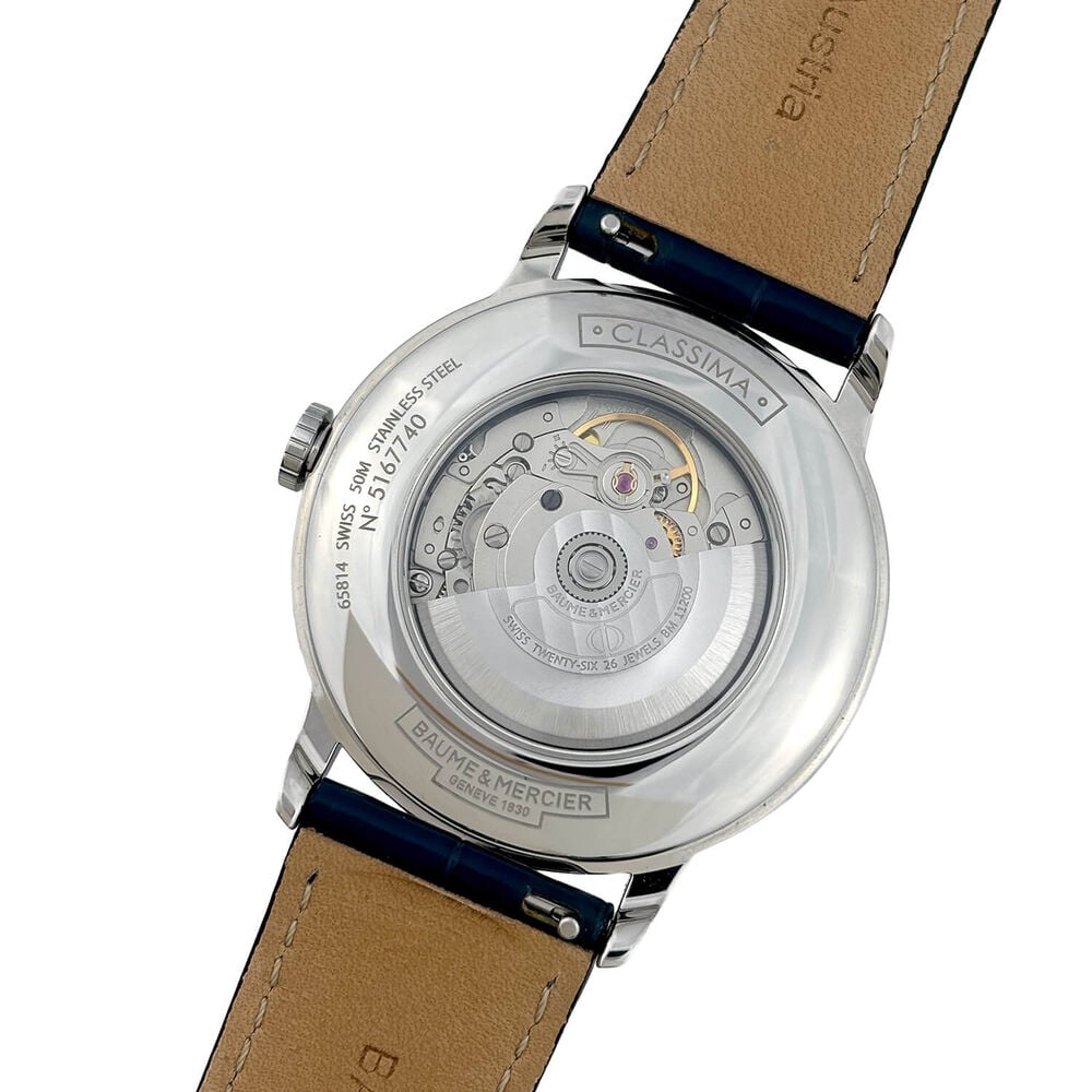 Pre-Owned Baume & Mercier Classima 42mm White Dial Blue Leather Strap Watch image number 3