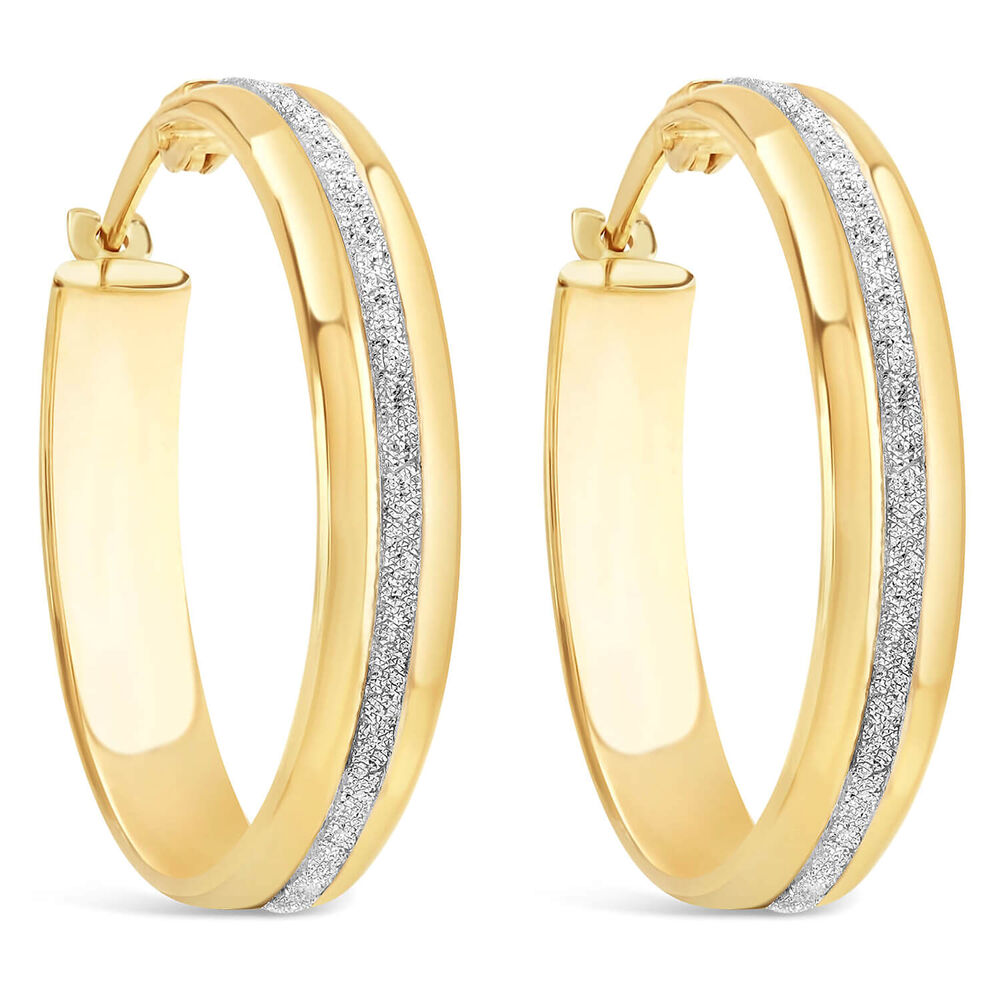9ct Yellow Gold Medium 20mm Glitter Hoop Earrings image number 0