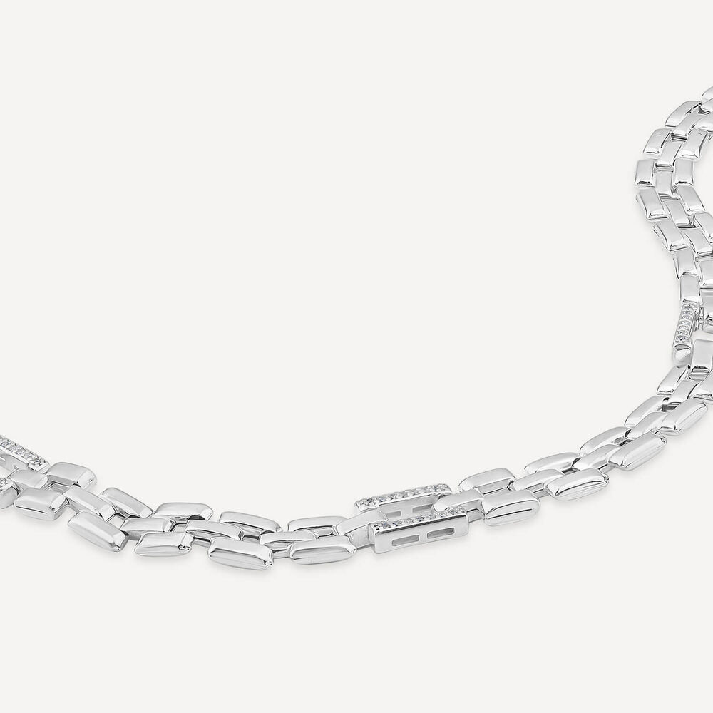 Sterling Silver Cubic Zirconia Brick Link Necklet image number 3