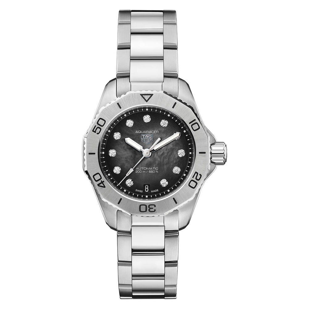 TAG Heuer Aquaracer Professional 200 Date 30mm Black Dial Diamond Dots Steel Bracelet Watch image number 0