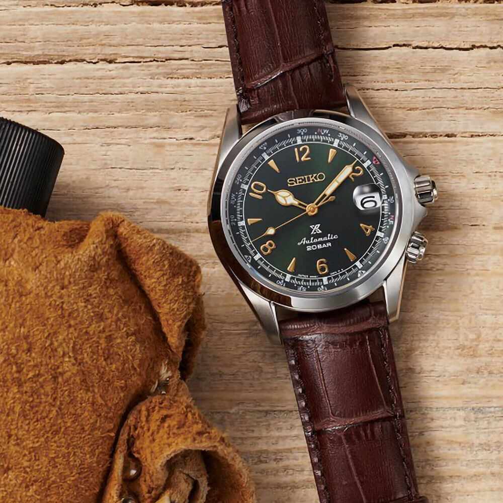 Seiko Prospex "Alpinist" 39.5mm Green Dial Brown Strap Watch image number 3