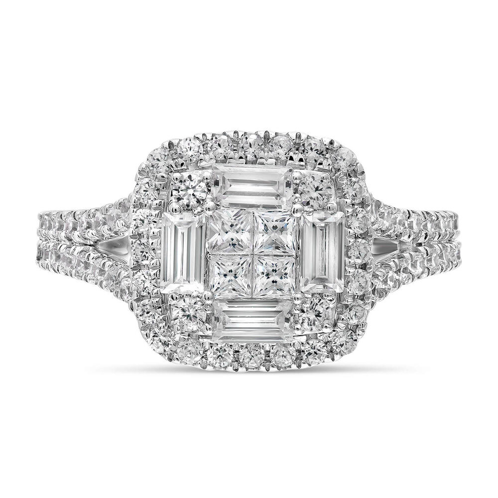 18ct White Gold 1.00ct Diamond Cluster Baguette Halo Ring image number 1