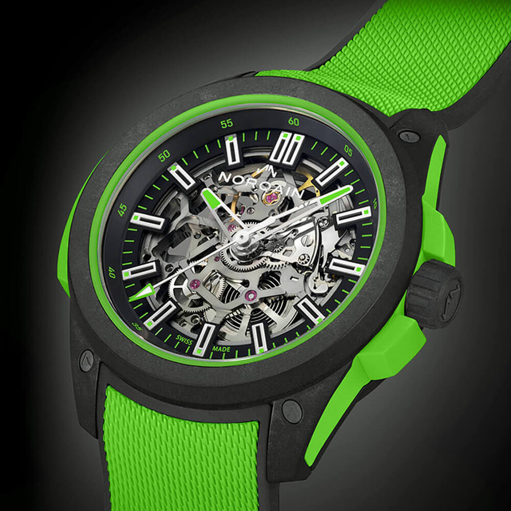 NORQAIN Wild ONE Skeleton 42mm Dial Gecko Green Rubber Strap Watch
