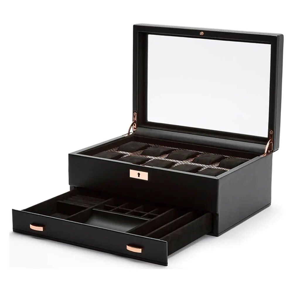WOLF Axis 10 Pc Copper Plated Finish Vegan Leather Watch Box With Drawer