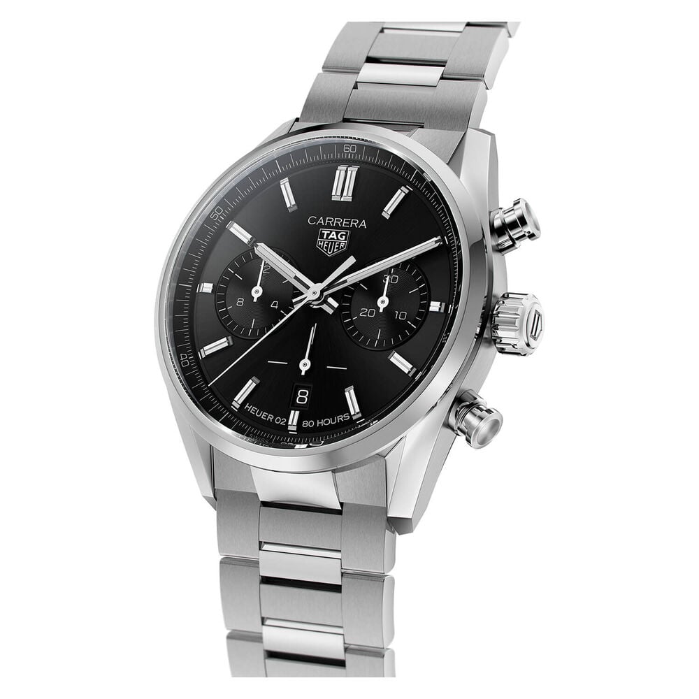 TAG Heuer Carrera 42mm Black Chronograph Steel Case Bracelet Watch
