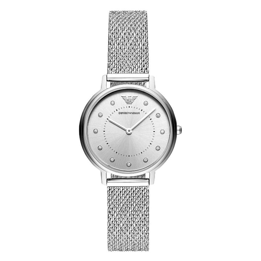 Emporio Armani Kappa 32mm Silver Cubic Zirconia Set Dial Steel Case Mesh Bracelet Watch image number 0