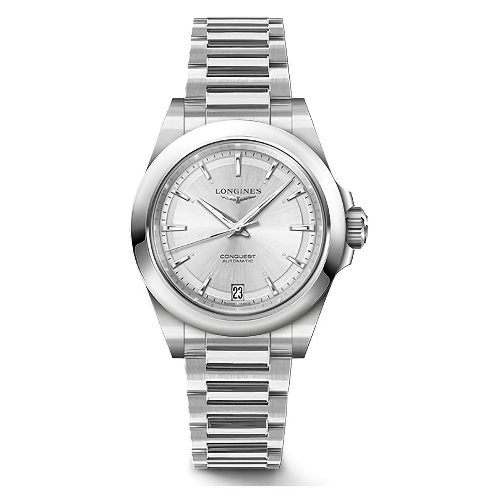 Longines Conquest 34mm Silver Sunray Dial Steel Bracelet Watch
