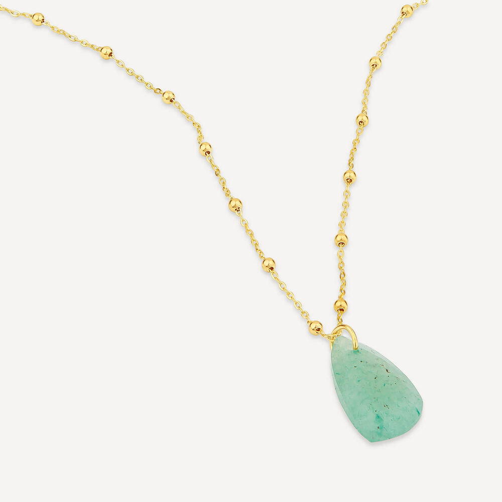 9ct Yellow Gold Aventurine Verde Green Pebble Pendant image number 2
