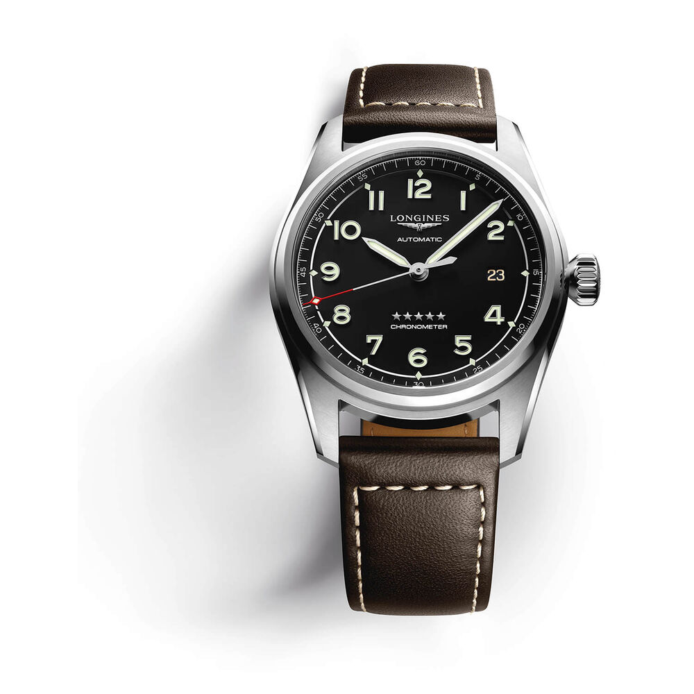 Longines Avigation Spirit 40mm Black Dial Brown Strap Watch
