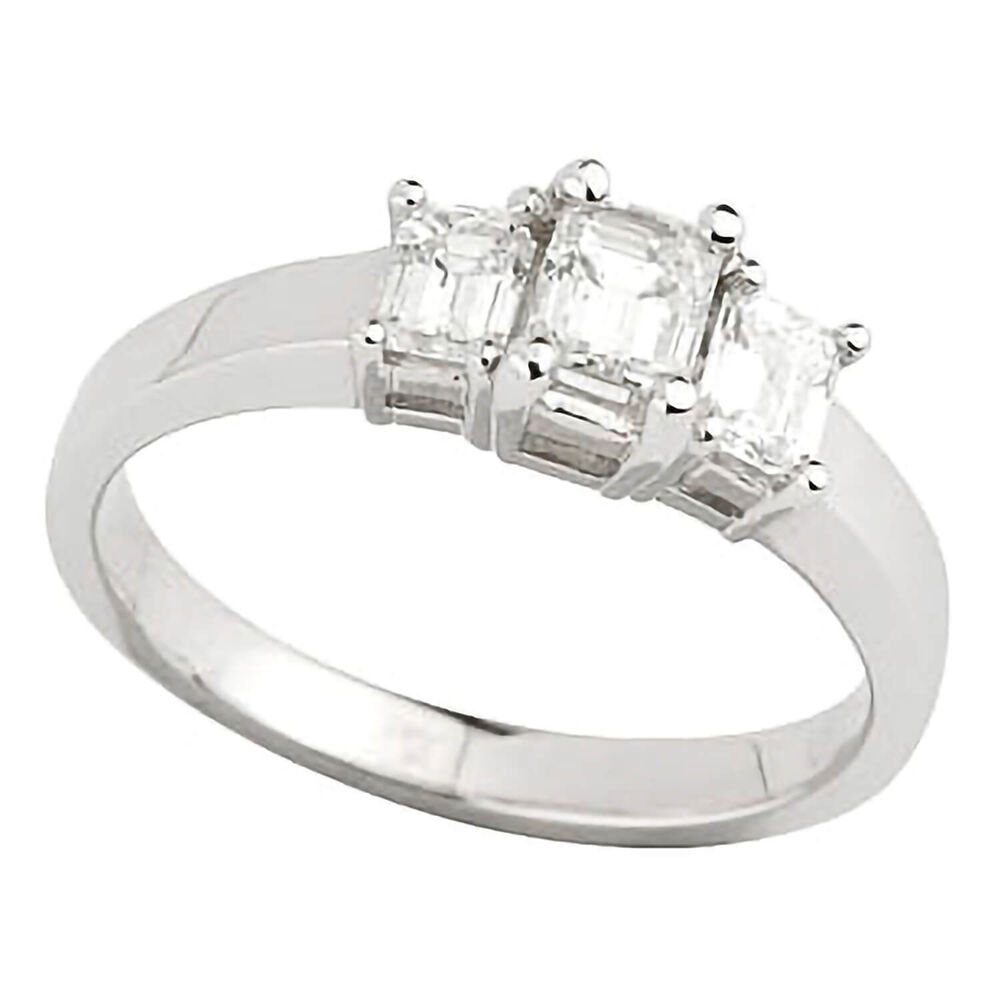 18ct White Gold 0.75ct Diamond Emerald Trilogy Ring image number 0