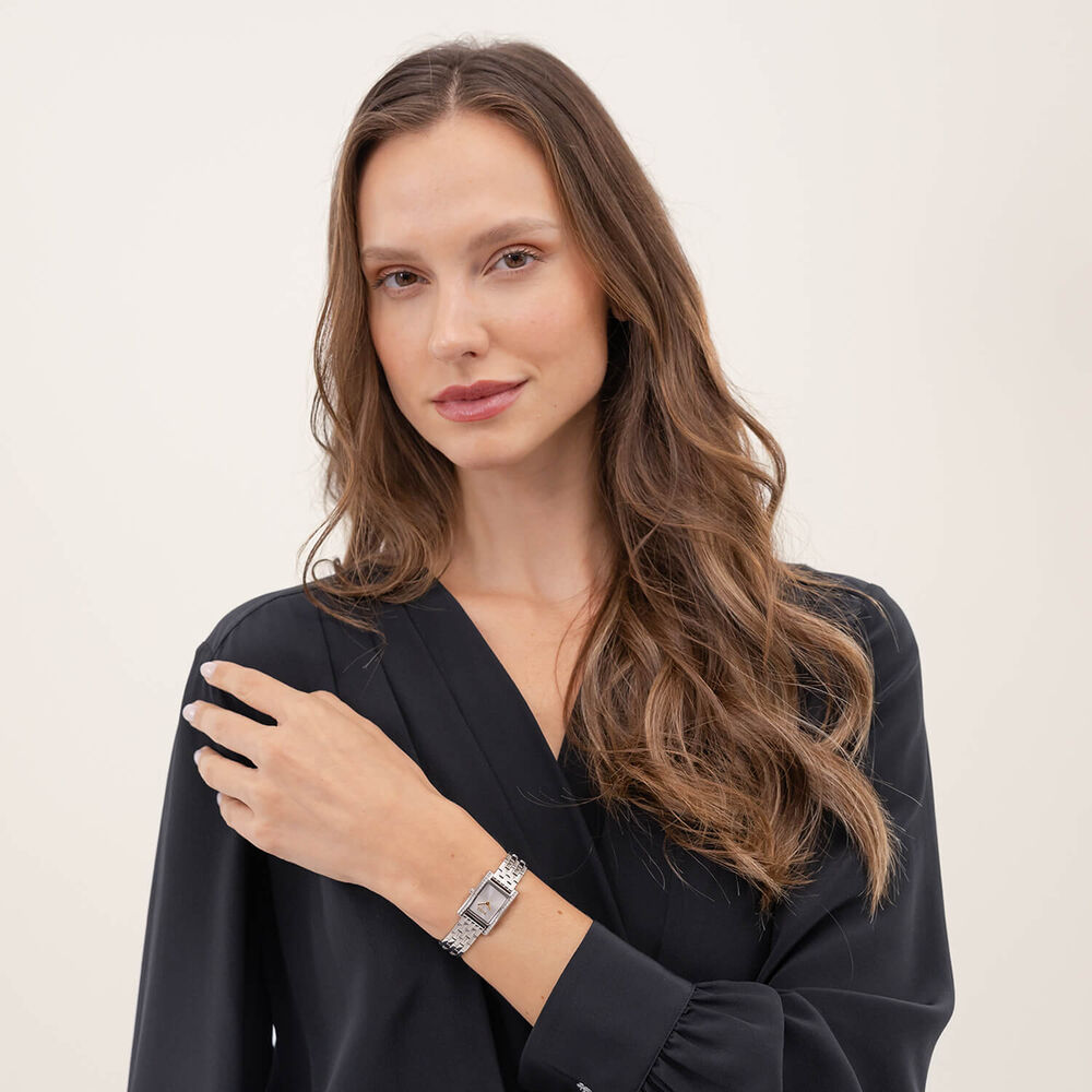 BOSS Lucy Precious 18x28mm Rectangular Silver Dial Crystal Bezel Steel Bracelet Watch image number 5