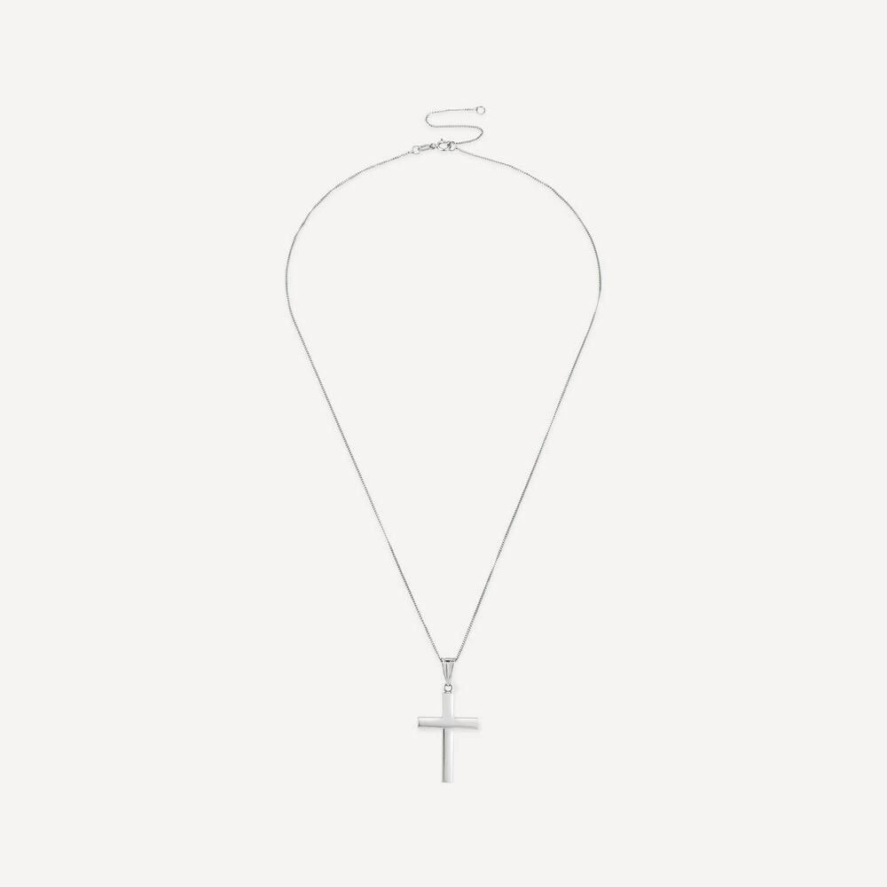 9ct White Gold Polished Plain Cross Pendant (Chain Included) image number 2