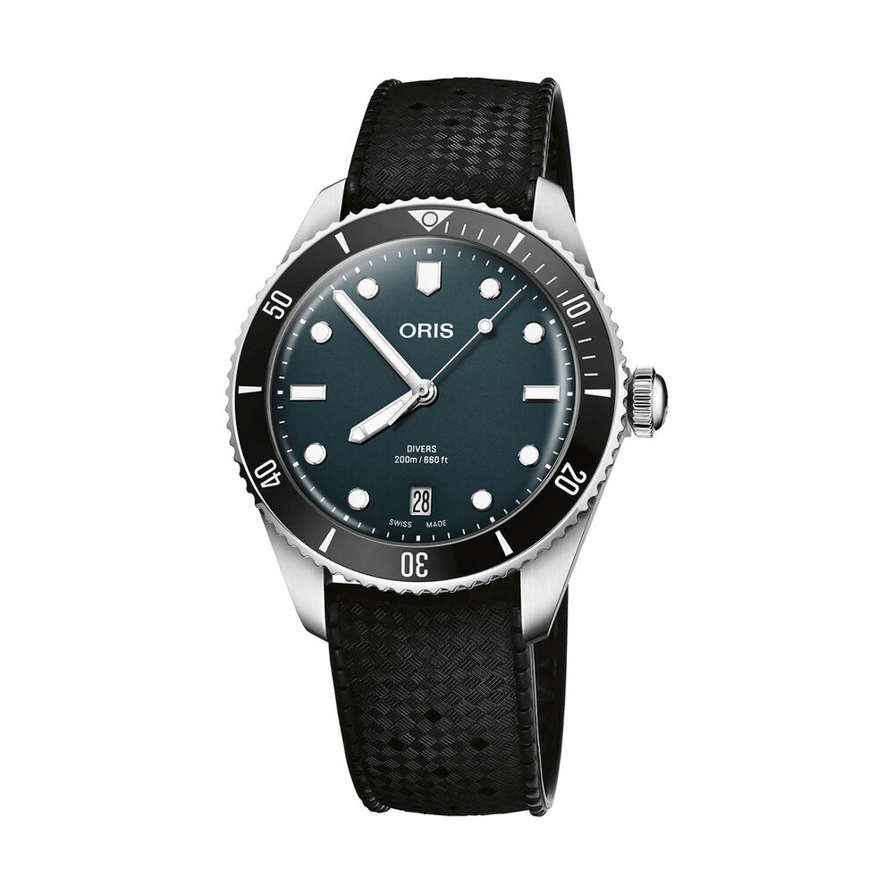 Oris Divers Date 39mm Blue Dial Stainless Steel Bracelet & Black Rubber Strap Watch image number 4