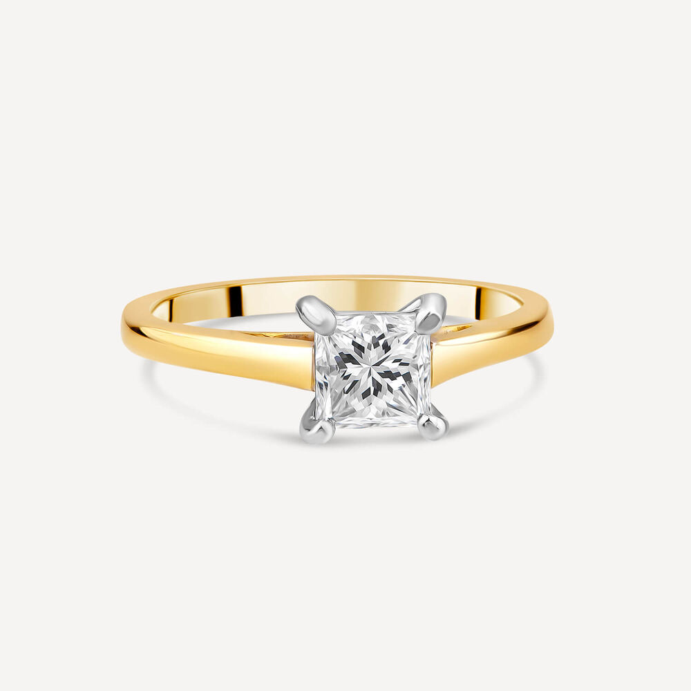 18ct Yellow Gold 1.01ct Princess Diamond Four Claw Solitaire Ring image number 2