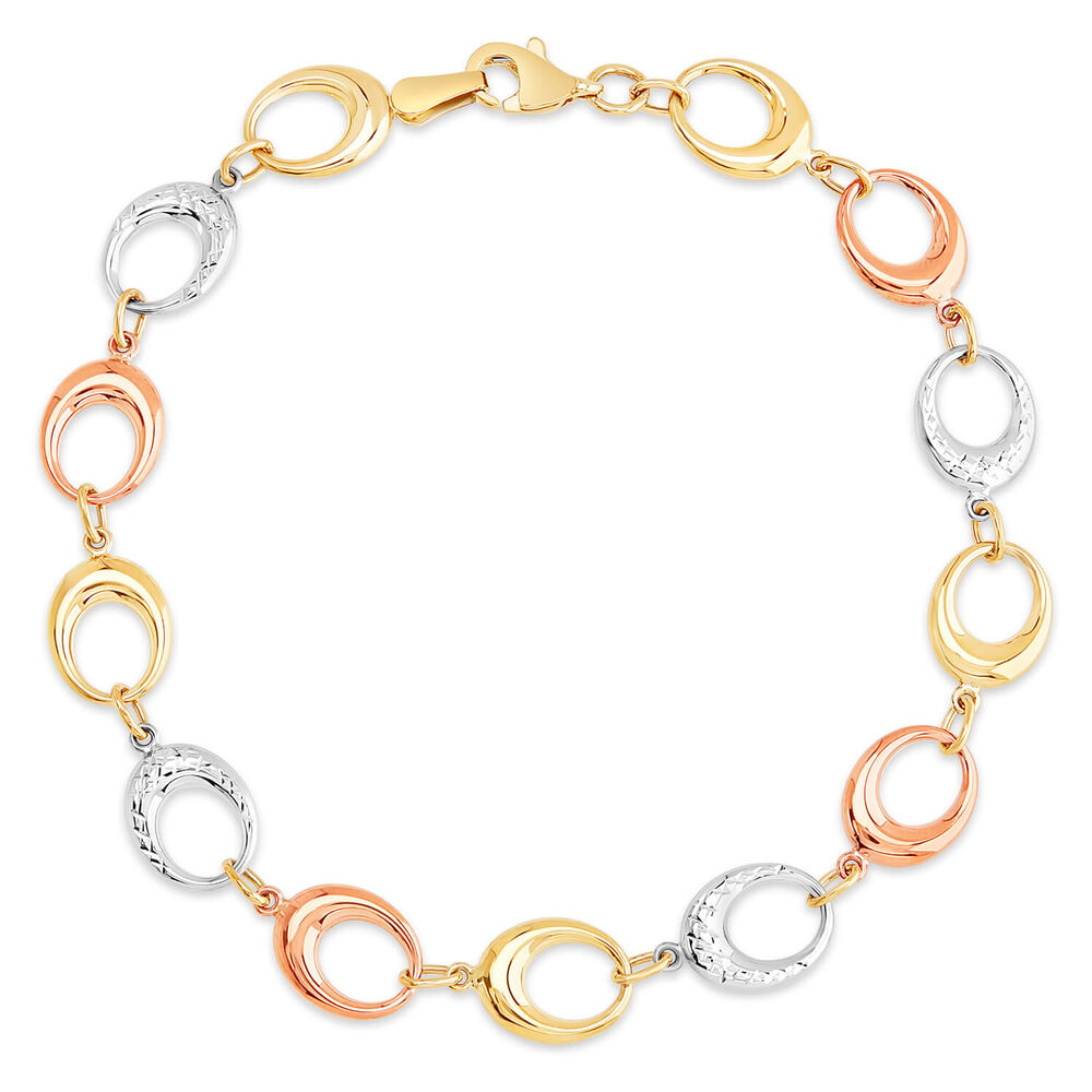 9ct 3 Colour Gold Open Circle Bracelet image number 0