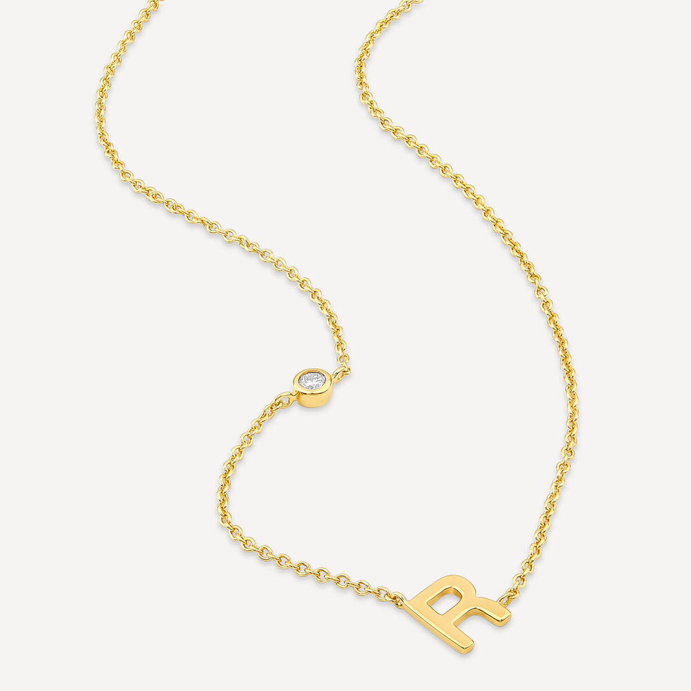 Sterling Silver Yellow Gold Plated 0.06ct Lab Grown Diamond Initial R Necklet