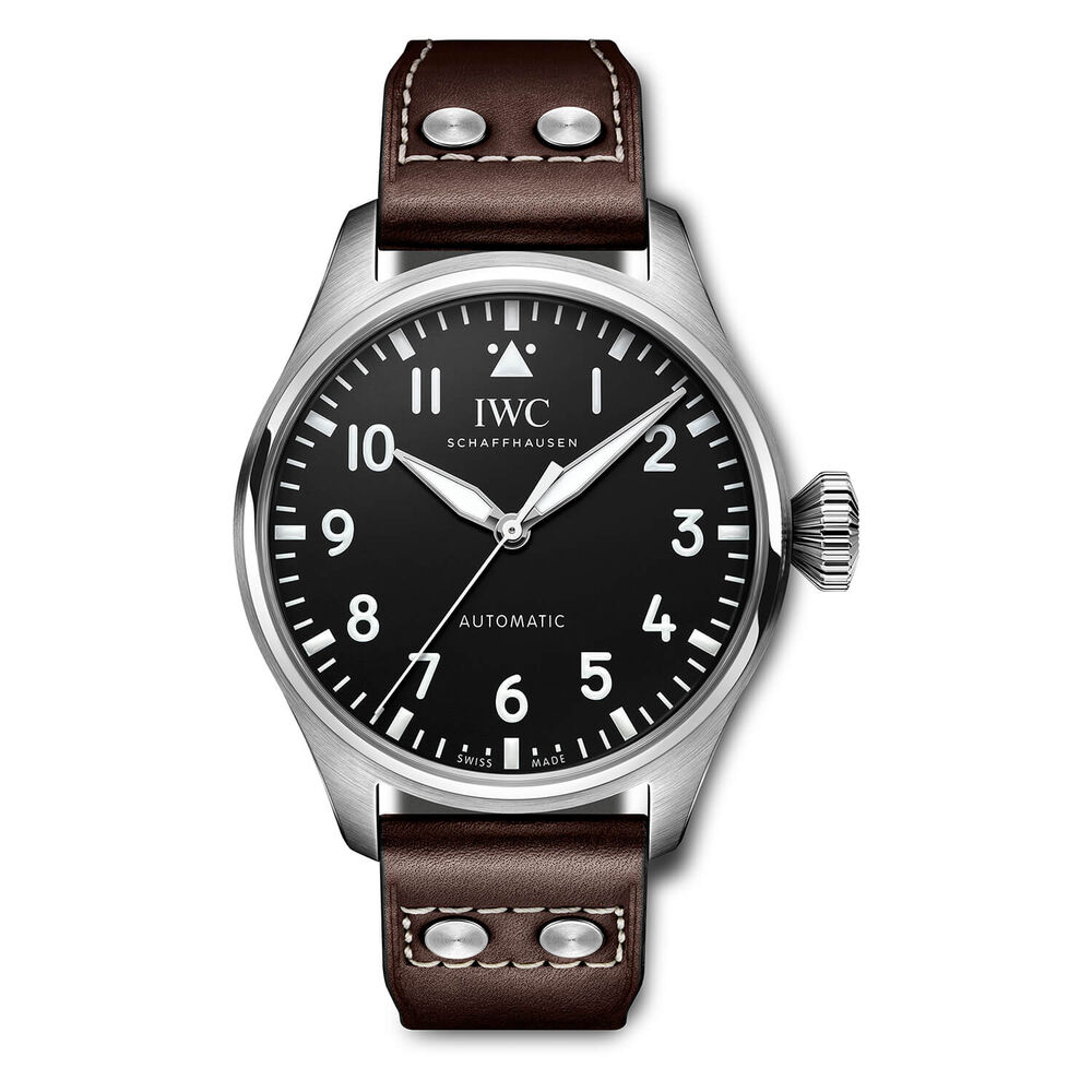 IWC Schaffhausen Big Pilot 43mm Black Dial Steel Case Brown Strap Watch image number 0