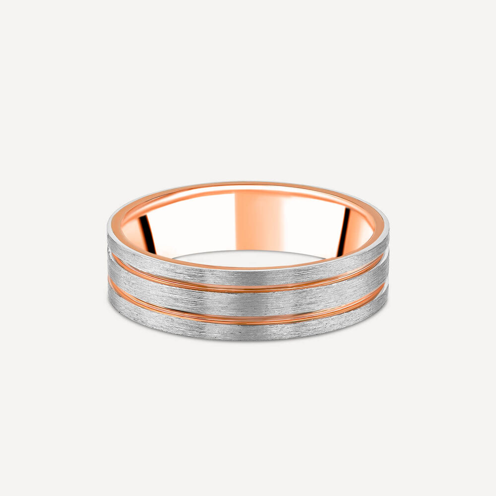 9ct Rose Gold & Platinum 2 Row Groove Men's Wedding Ring