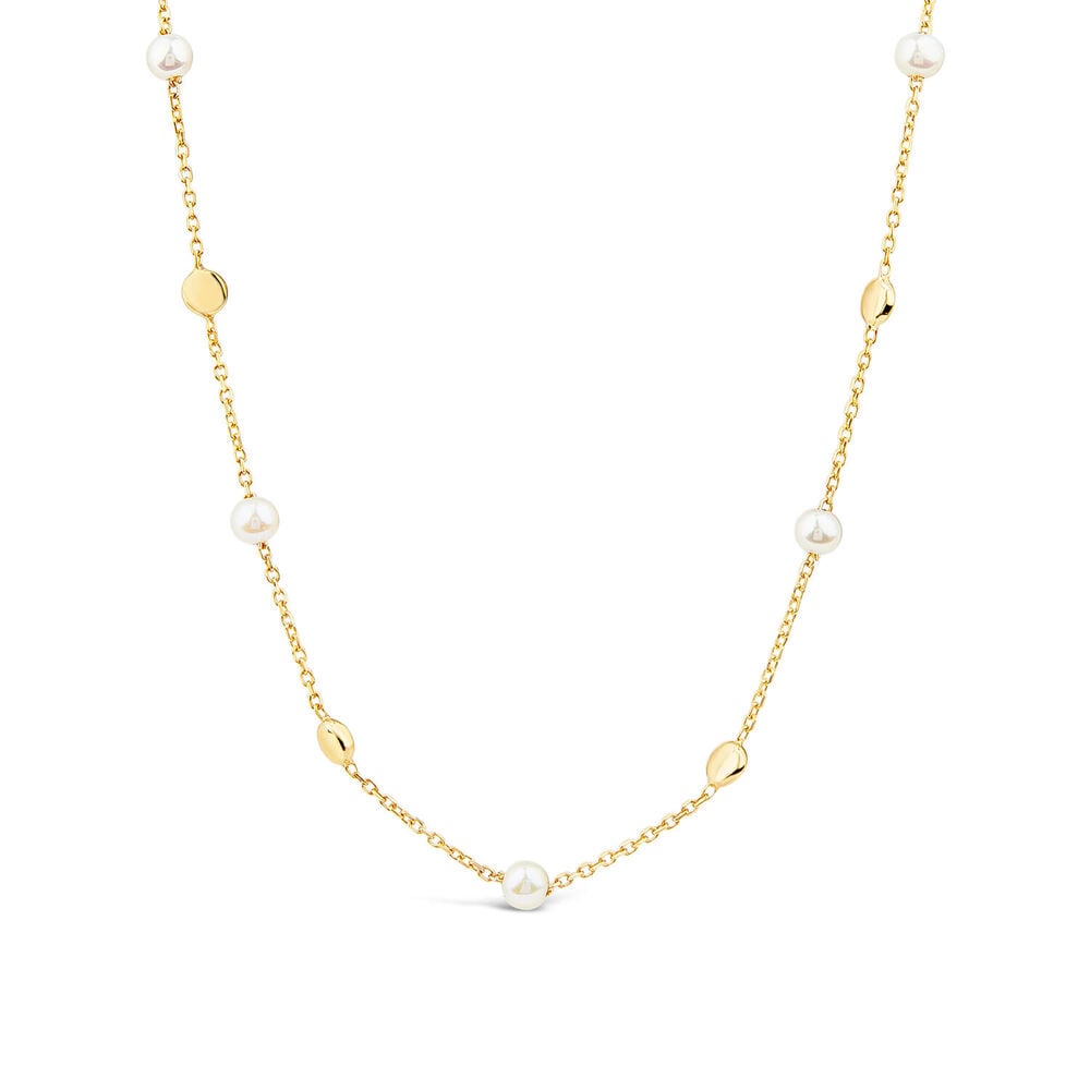 9ct Yellow Gold Pearl & Bead Station Necklet