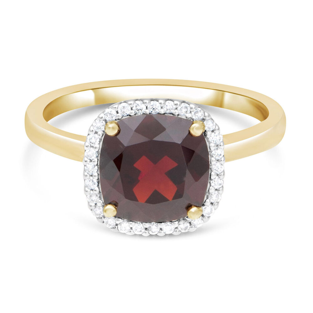 9ct gold cushion cut garnet and diamond ring image number 4