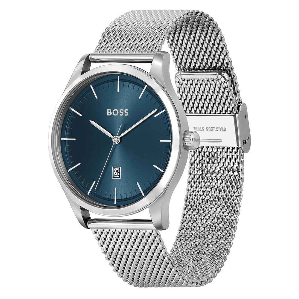BOSS Reason 43mm Blue Dial Stainless Steel Mesh Bracelet Watch & Bracelet Set image number 2