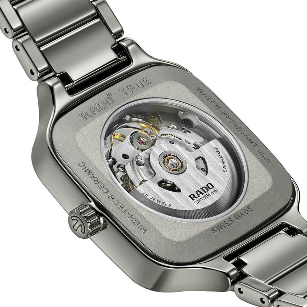 Rado True Sqaure Automatic Open Heart 38mm Skeleton Dial Grey Ceramic Bracelet Watch image number 3