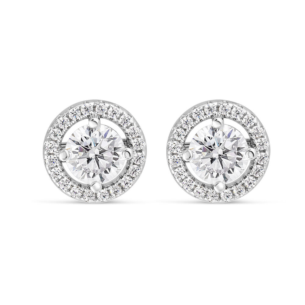 Sterling Silver Cubic Zirconia Halo Stud Earrings image number 1