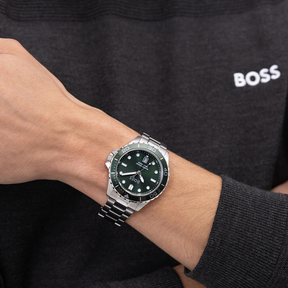 BOSS Troper Sport 41mm Green Dial & Bezel Stainless Steel Bracelet Watch image number 4