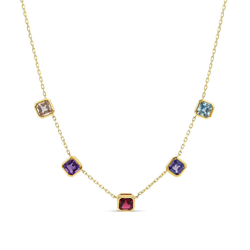 9ct Yellow Gold Multi Colour Five Stones Chain Necklet image number 0