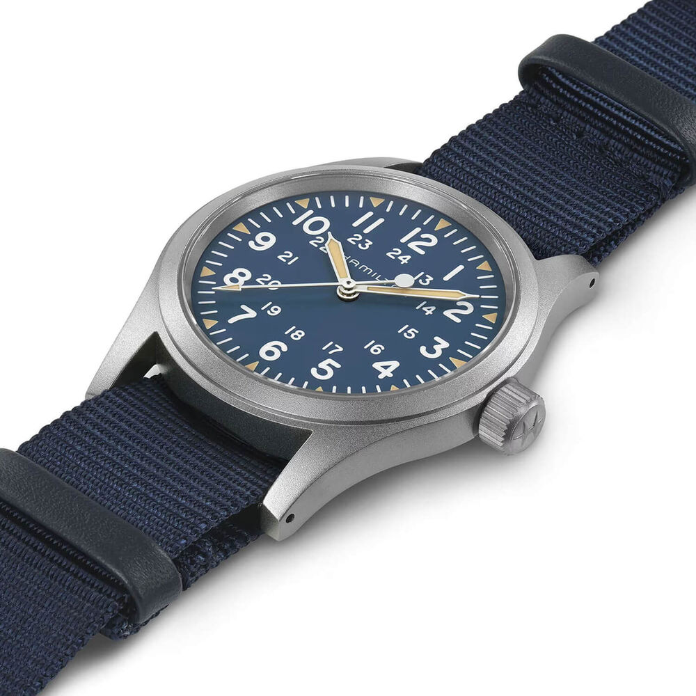 Hamilton Khaki Field Mechanical 38mm Blue Dial & Blue NATO Strap Watch image number 3