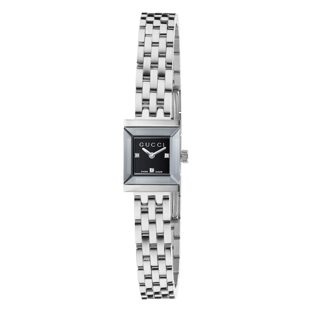 Gucci Square G-Frame Black Three Diamonds Dial Steel Bracelet Watch image number 0