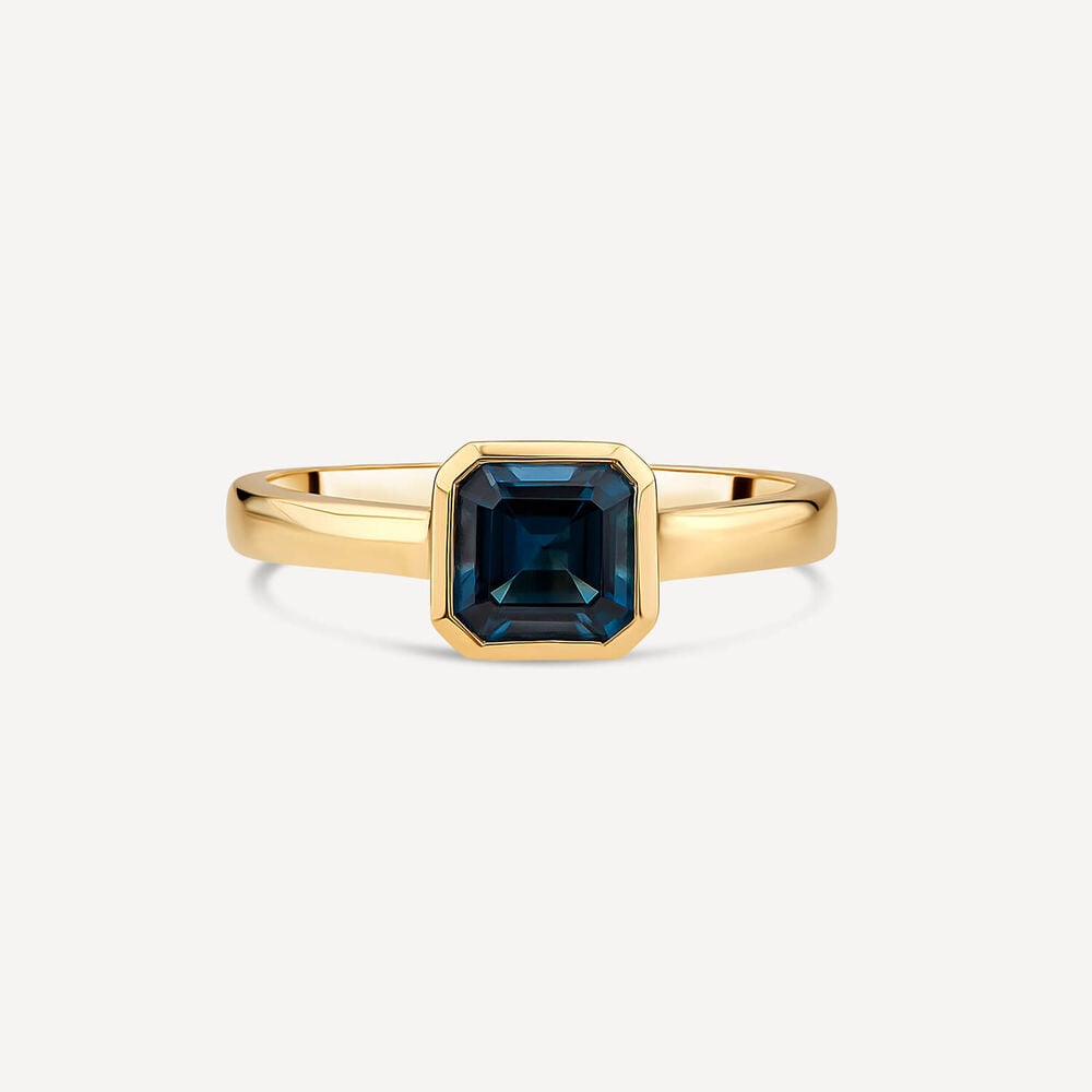 9ct Yellow Gold Cushion Blue Topaz Ring