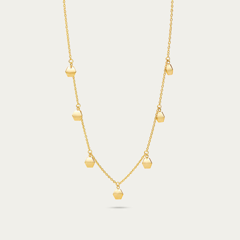 Yellow Gold Plated Sterling Silver Matt Hexagon Disc Necklet