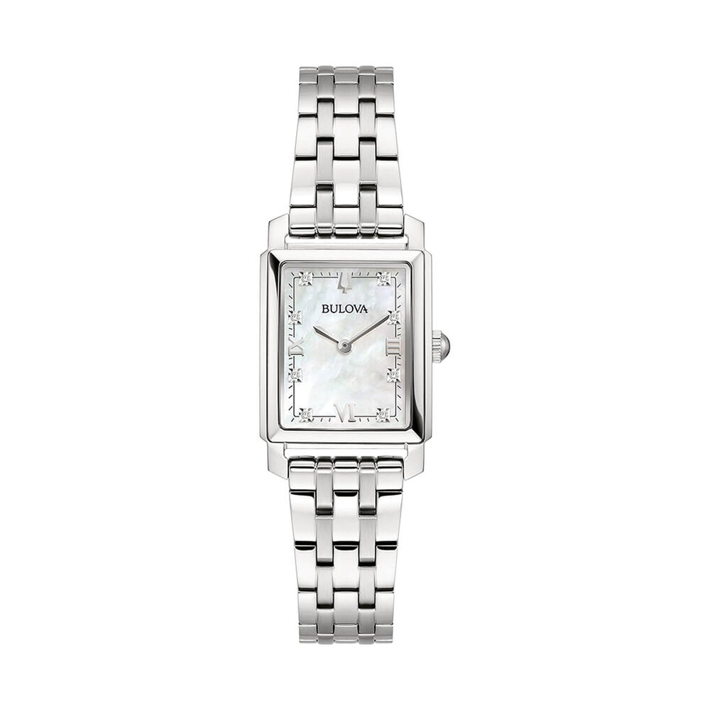 Bulova Sutton 21x33mm Mother of Pearl Dial Diamond Dots Steel Bracelet Watch image number 0