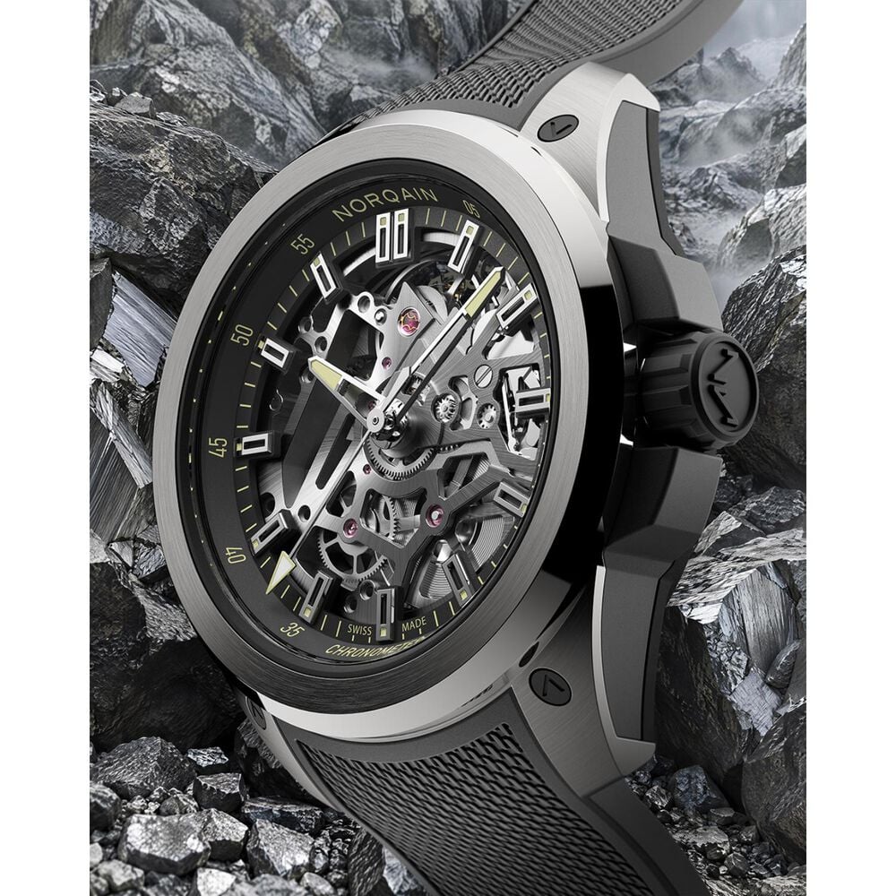 NORQAIN Wild ONE Skeleton 39mm Dial Grey Mesh Rubber Strap Watch