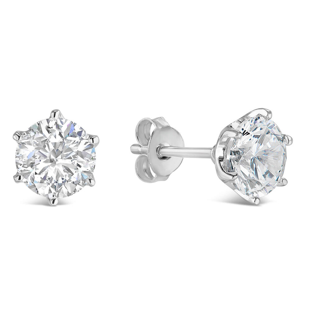Sterling Silver Six Claw Cubic Zirconia 7mm Stud Earrings image number 1