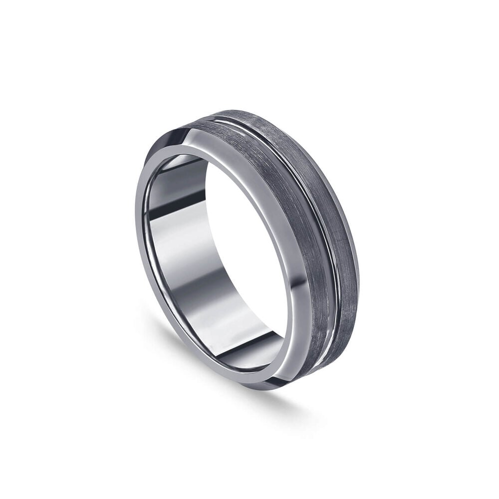 Tungsten Matte Center Groove Polished Edge 7mm Men's Ring image number 0