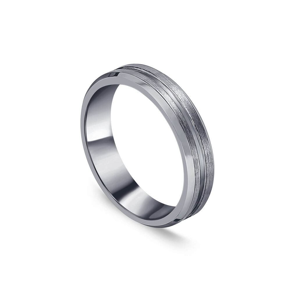 Tungsten Matte Centre Groove Polished Edge 5mm Men's Ring image number 0