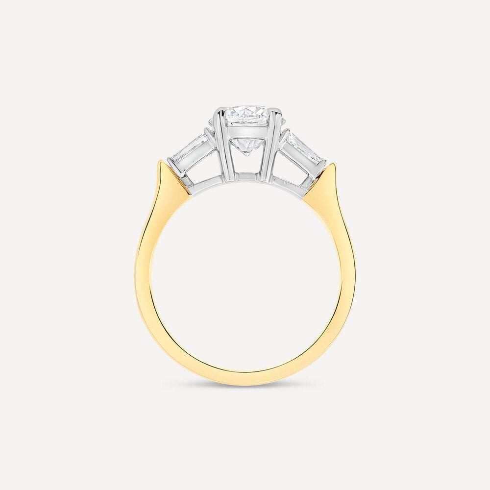 Born 18ct Yellow Gold 1.38ct Round Solitaire & Baguette Diamond Sides Ring image number 1