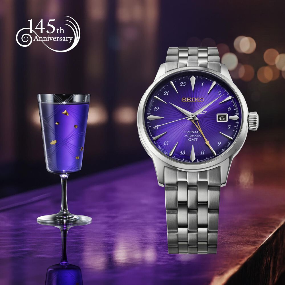 Seiko 145th Anniversary Presage Cocktail Time GMT Limited Edition Edo Purple Watch