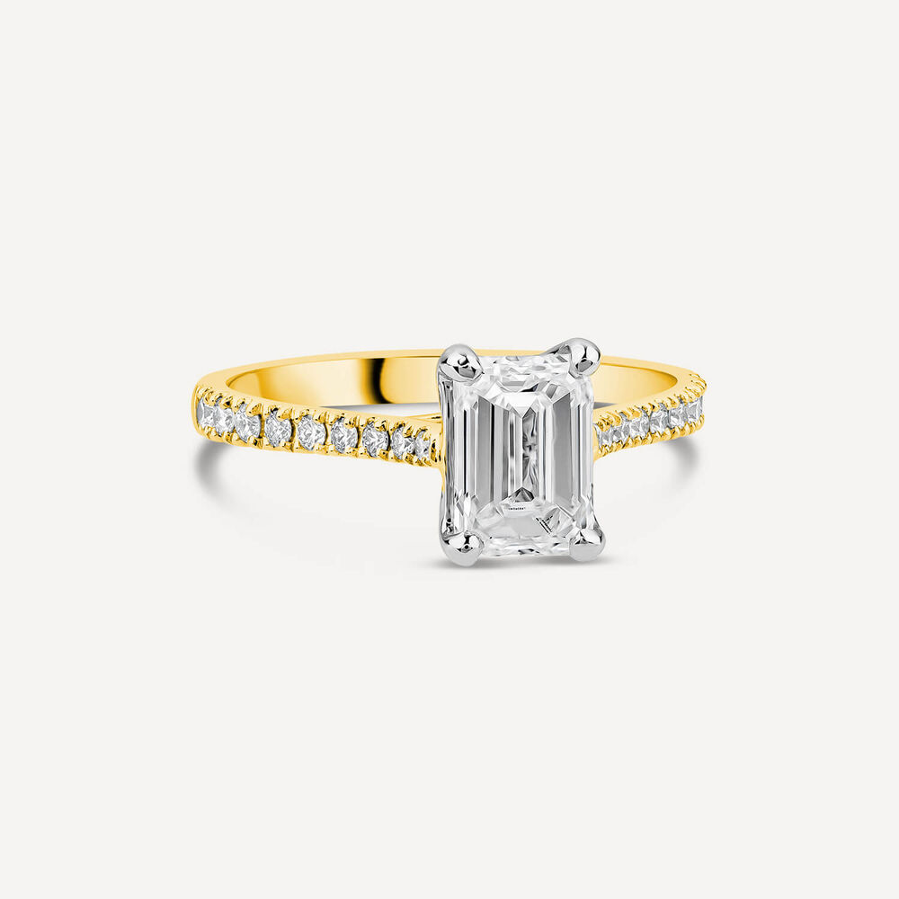 Born 18ct Yellow Gold Lab Grown 1.70ct Emerald Cut & Diamond Sides Ring image number 2