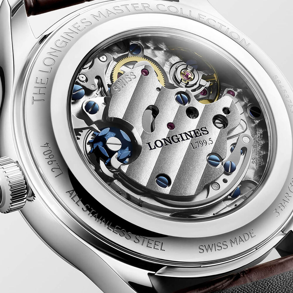 Longines Master Collection Chrono Moonphase 41mm Silver Barleycorn Dial Leather Strap Watch