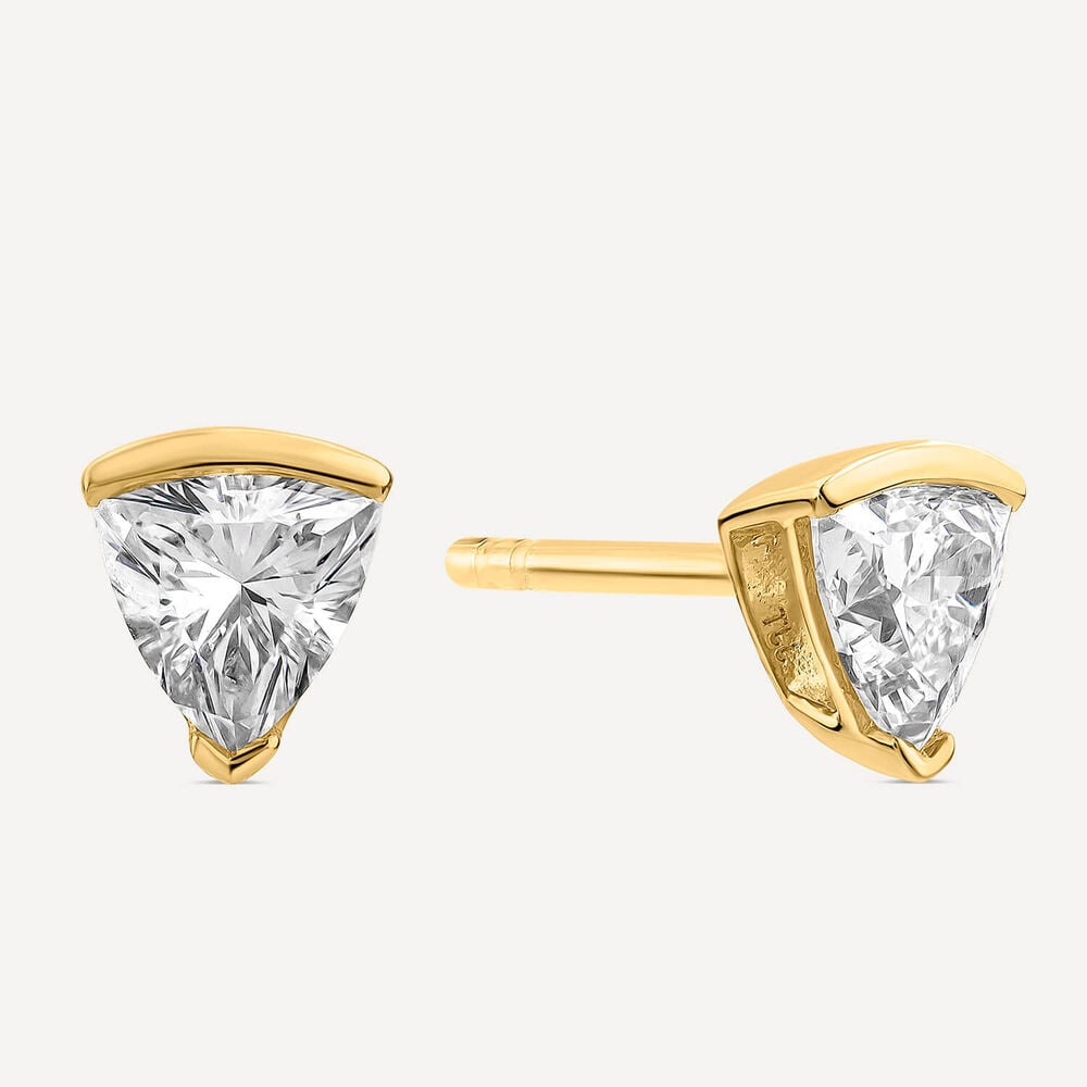 Born 1ct Classic 9ct Yellow Gold Lab Grown 1.00ct Trillion Cut Diamond Stud Earrings image number 1