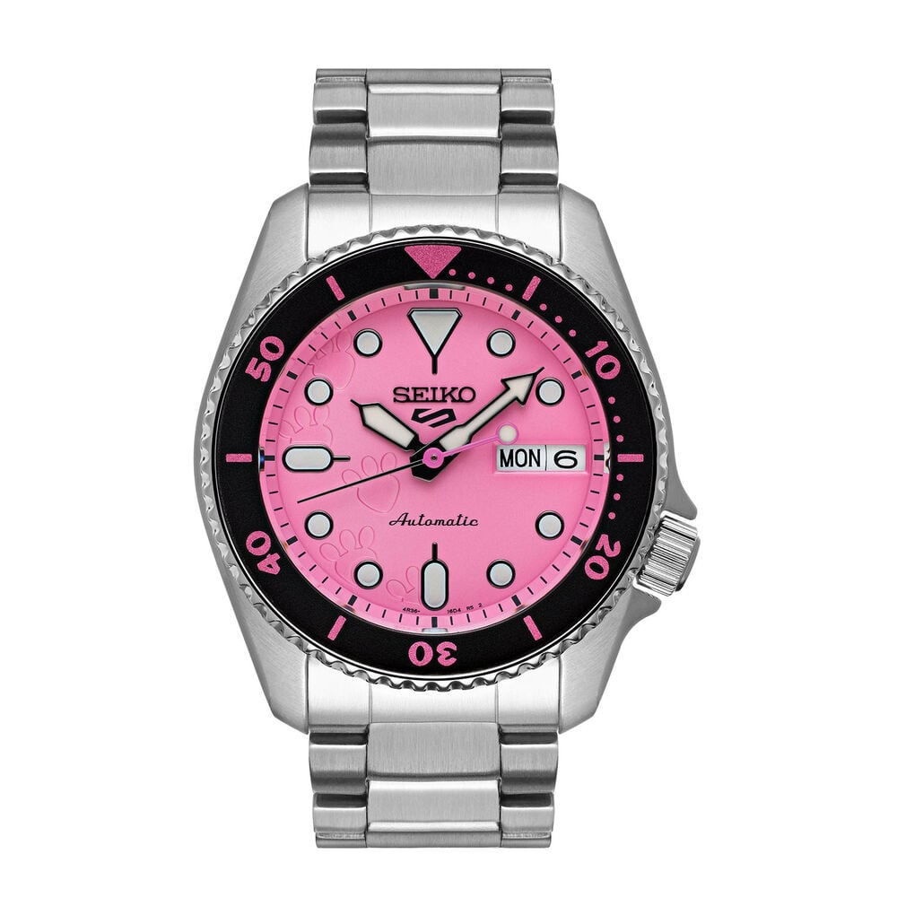Seiko 5 Sports x Pink Panther Limited Edition 38mm Pink Dial Steel Bracelet Watch