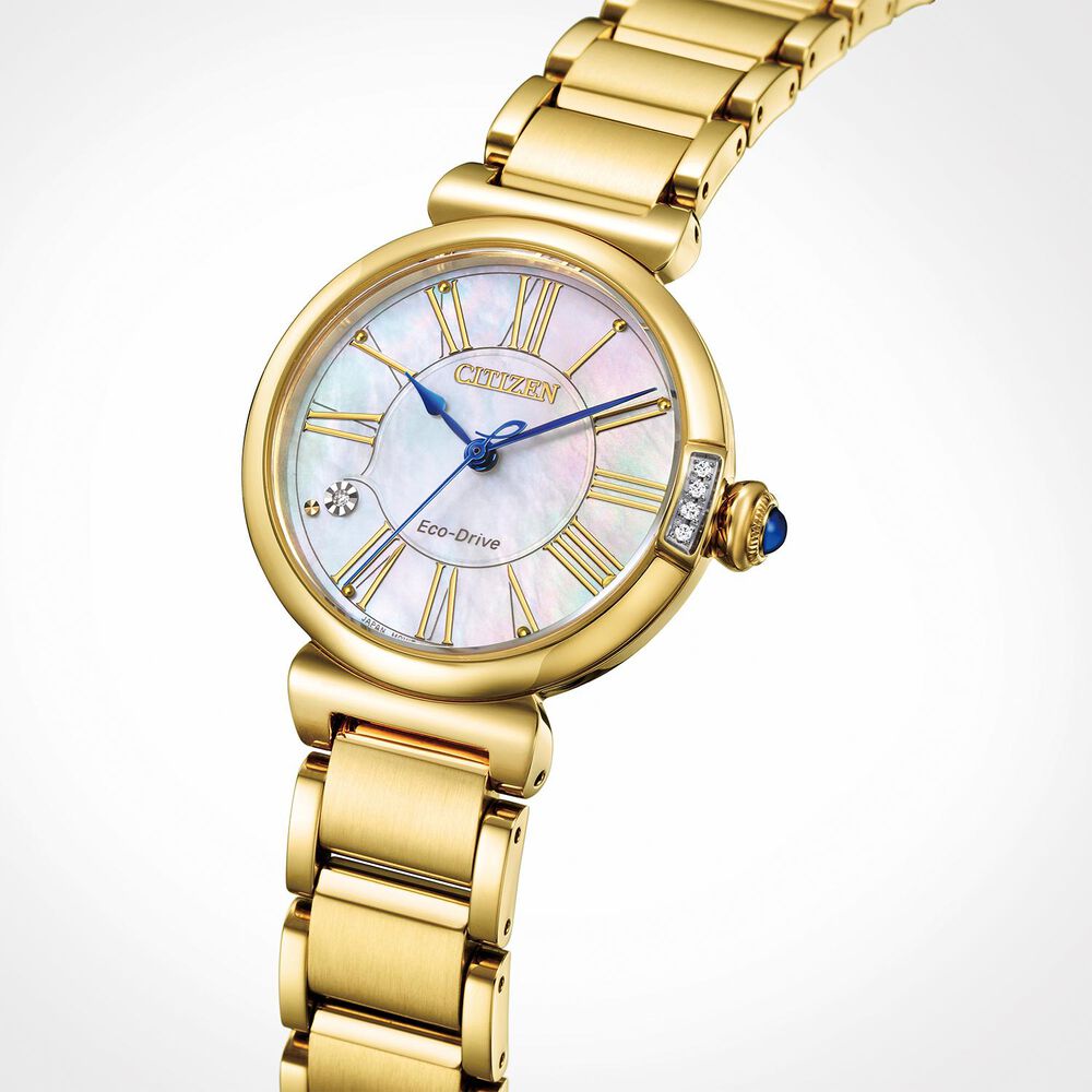 Citizen Mae 30mm Pearlised Blue Dial Yellow Gold PVD Case Watch image number 6