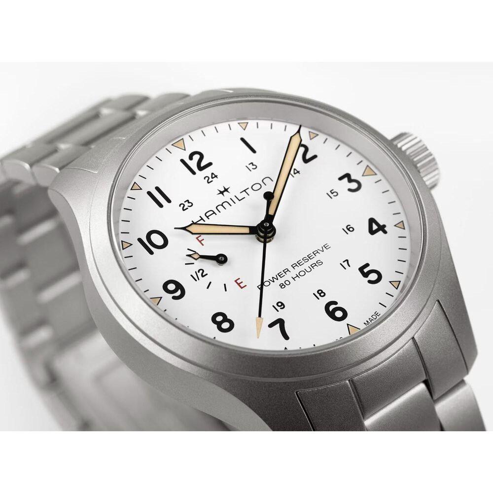 Hamilton Khaki Field 40mm White Dial Steel Bracelet Watch image number 1